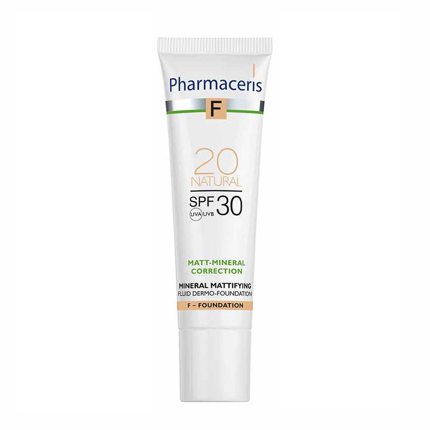  فاندیشن مینرال مات‌کننده Pharmaceris F Natural Matte SPF 30 رنگ 20 حجم 30 میلی‌لیتر