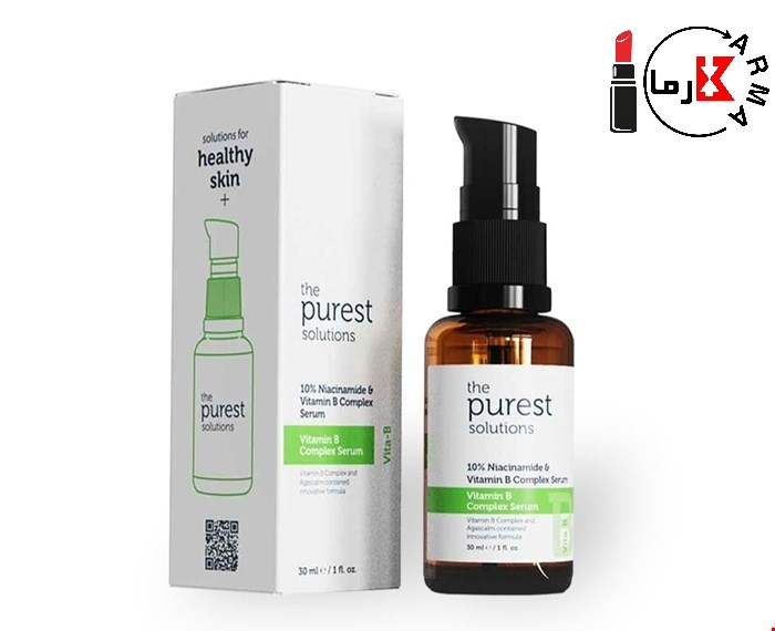 سرم کمپلکس ویتامین B و نیاسینامید 10% ضد چروک پیورست |  the purest solutions vitamin b complex repairing and anti acne serum