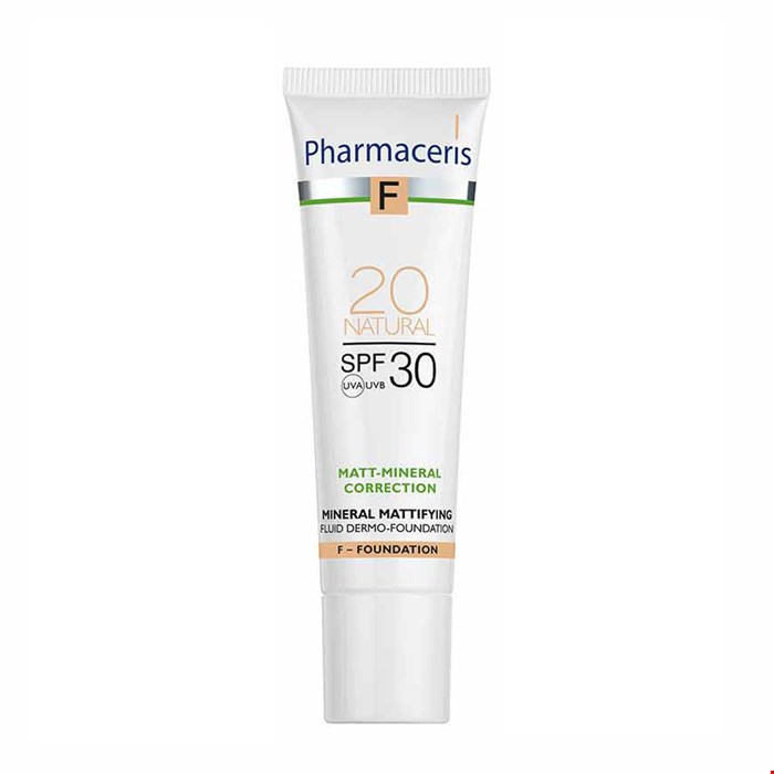 فاندیشن مینرال مات‌کننده فارماسریس SPF 30 رنگ 20 حجم 30 میلی‌لیتر | Pharmaceris F Natural Matte Mineral Foundation SPF 30 Shade 20 30ml